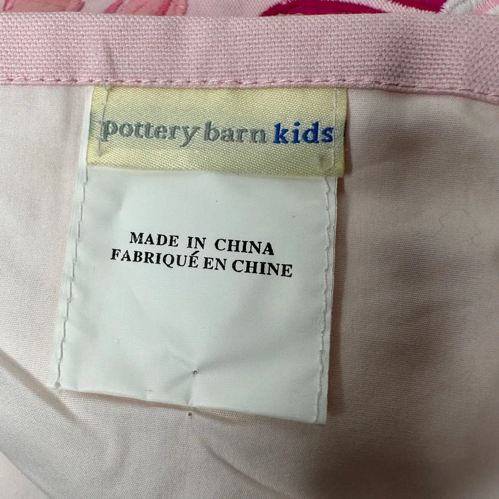 Pottery Barn Kids Pink Floral Embroidered Valance Set of 2 Gingham Trim 44x18
